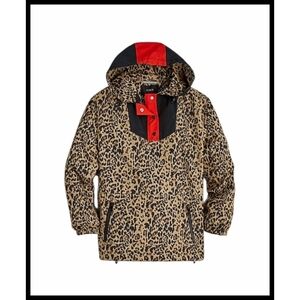 J Crew Leopard Anorak Windbreaker Jacket Hood Pullover Kangaroo Pocket Medium